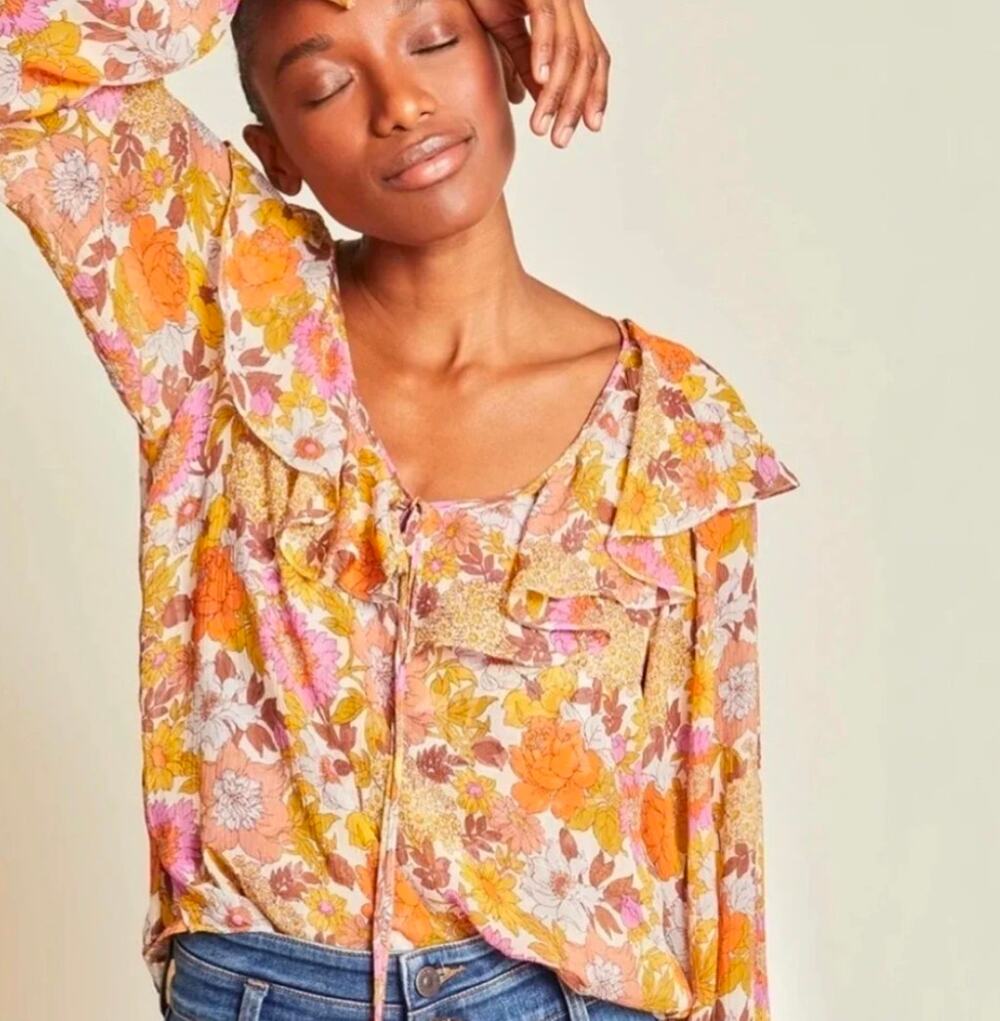 NWT Veronica Beard Kitt Silk Blouse Sz 2 Yellow Orange Pink Floral Top $448